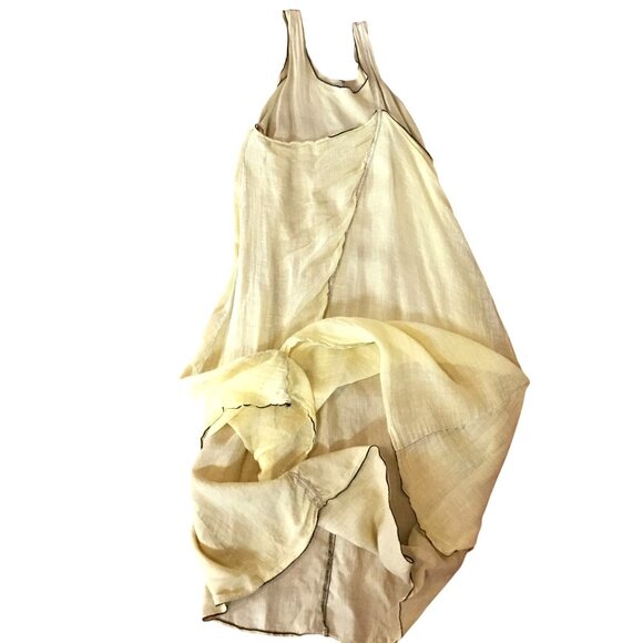 Cynthia Ashby Yellow Linen Layered Asymmetrical Dress XS Flowy Artwear Lagénlook - Picture 3 of 8